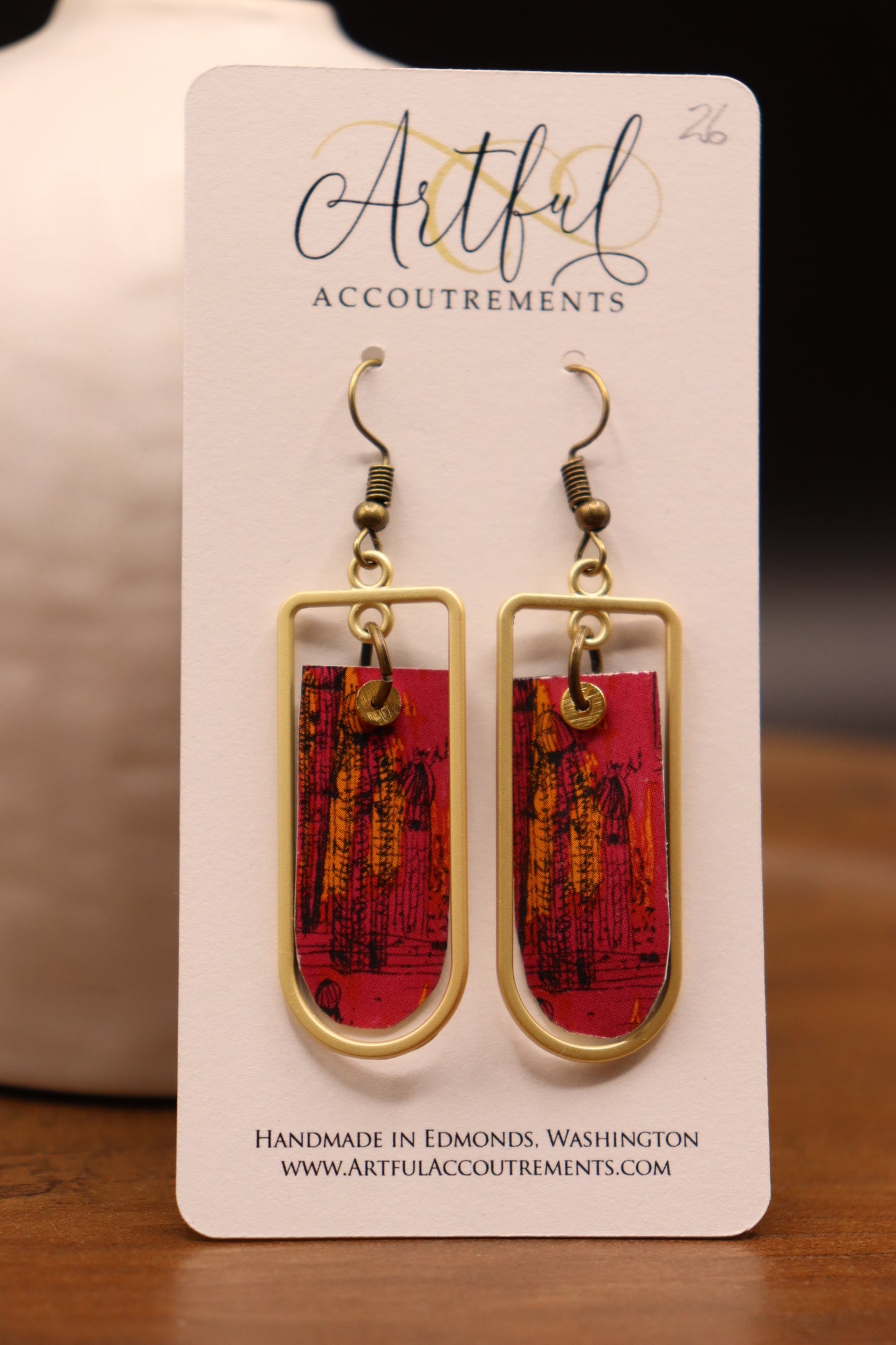 handmade earrings with matte gold hardware & abstract colorful paper